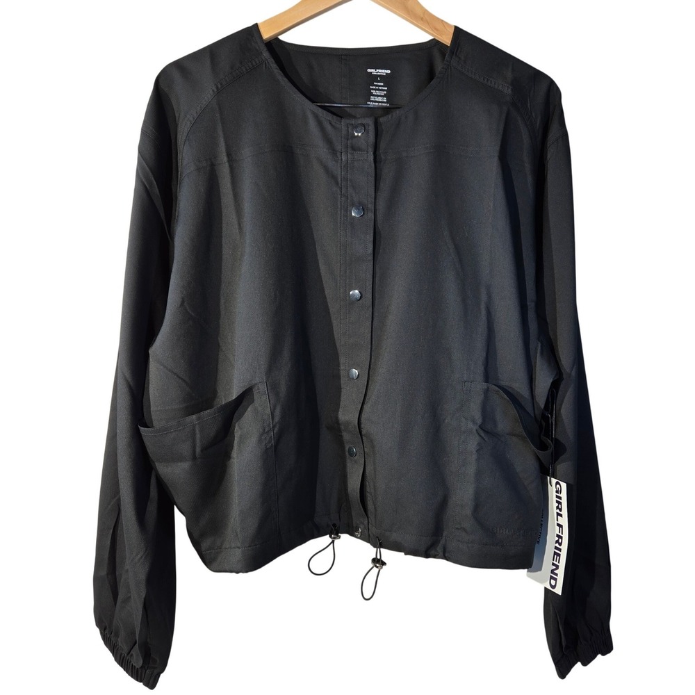 Girlfriend Collective Raquel Snap Front Cropped Jacket Black Large 2022-JB-LG